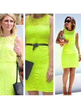 J. Crew Lace Midi Sheath Dress in Neon Yellow Size 10
